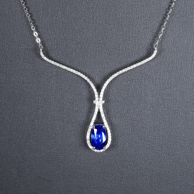 14k Gold 1.74 Ctw Natural Sapphire & Diamond Necklace: Ref:231156013 // gold content:14k gold // main gemstone:sapphire // shape:oval // carat weight:1. 45ct // color:blue // treatment:natural // // adjacent gemstone 2 : diamond // number of stones:97 // 