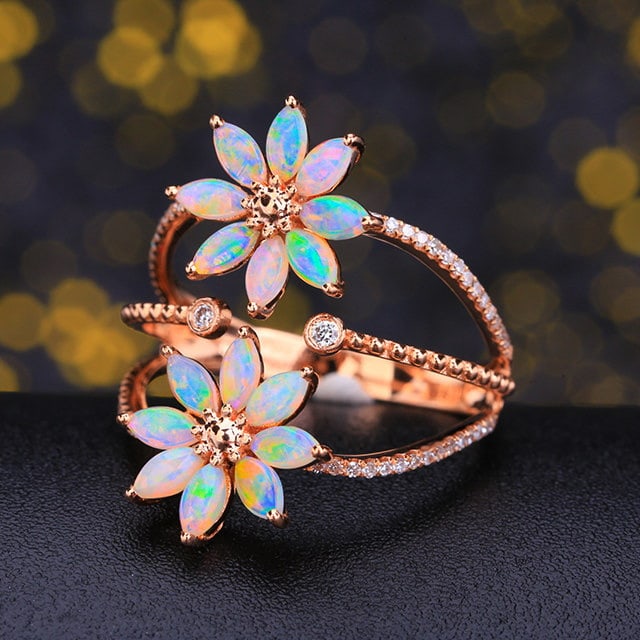 14k Gold 1.03 Ctw Natural Opal & Diamond Ring - 2