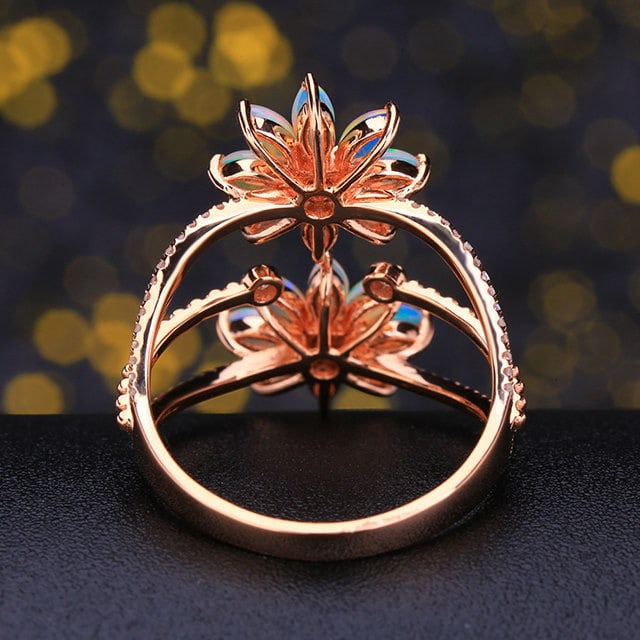 14k Gold 1.03 Ctw Natural Opal & Diamond Ring - 4