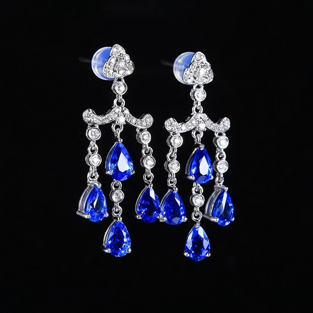 14k Gold 4.47 Ctw Natural Sapphire & Diamond Earrings - 3