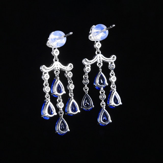 14k Gold 4.47 Ctw Natural Sapphire & Diamond Earrings - 4