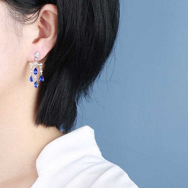 14k Gold 4.47 Ctw Natural Sapphire & Diamond Earrings - 5