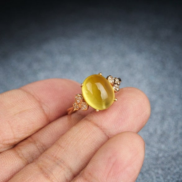 14k Gold 4.8 Ct Natural Prehnite & Diamond Ring - 8
