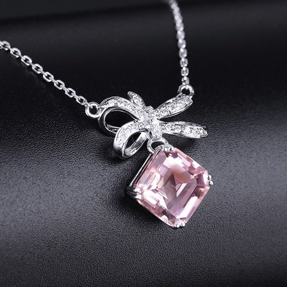 14k Gold 1.60 Ctw Natural Morganite & Diamond Necklace - 2