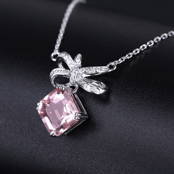 14k Gold 1.60 Ctw Natural Morganite & Diamond Necklace - 3