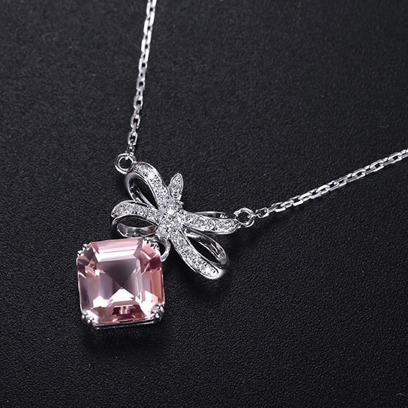 14k Gold 1.60 Ctw Natural Morganite & Diamond Necklace - 4