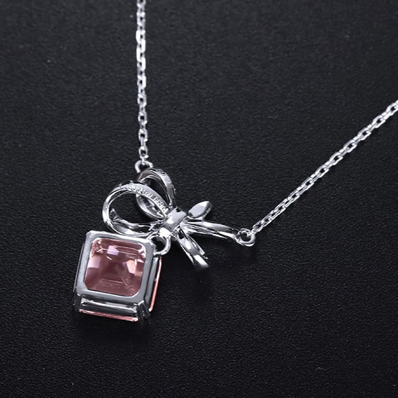 14k Gold 1.60 Ctw Natural Morganite & Diamond Necklace - 5