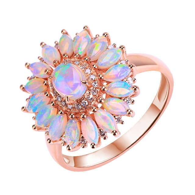 14k Gold 1.25 Ctw Natural Opal & Diamond Ring - 5