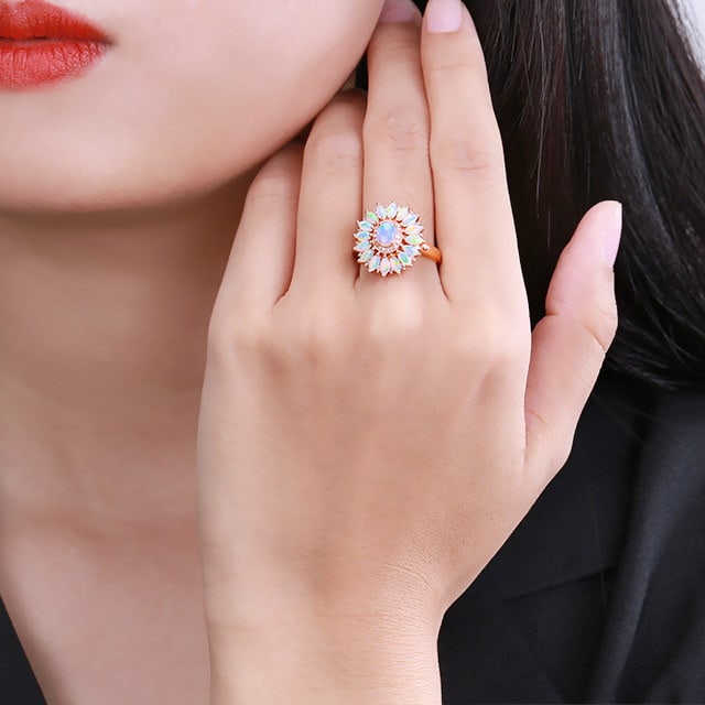 14k Gold 1.25 Ctw Natural Opal & Diamond Ring - 6