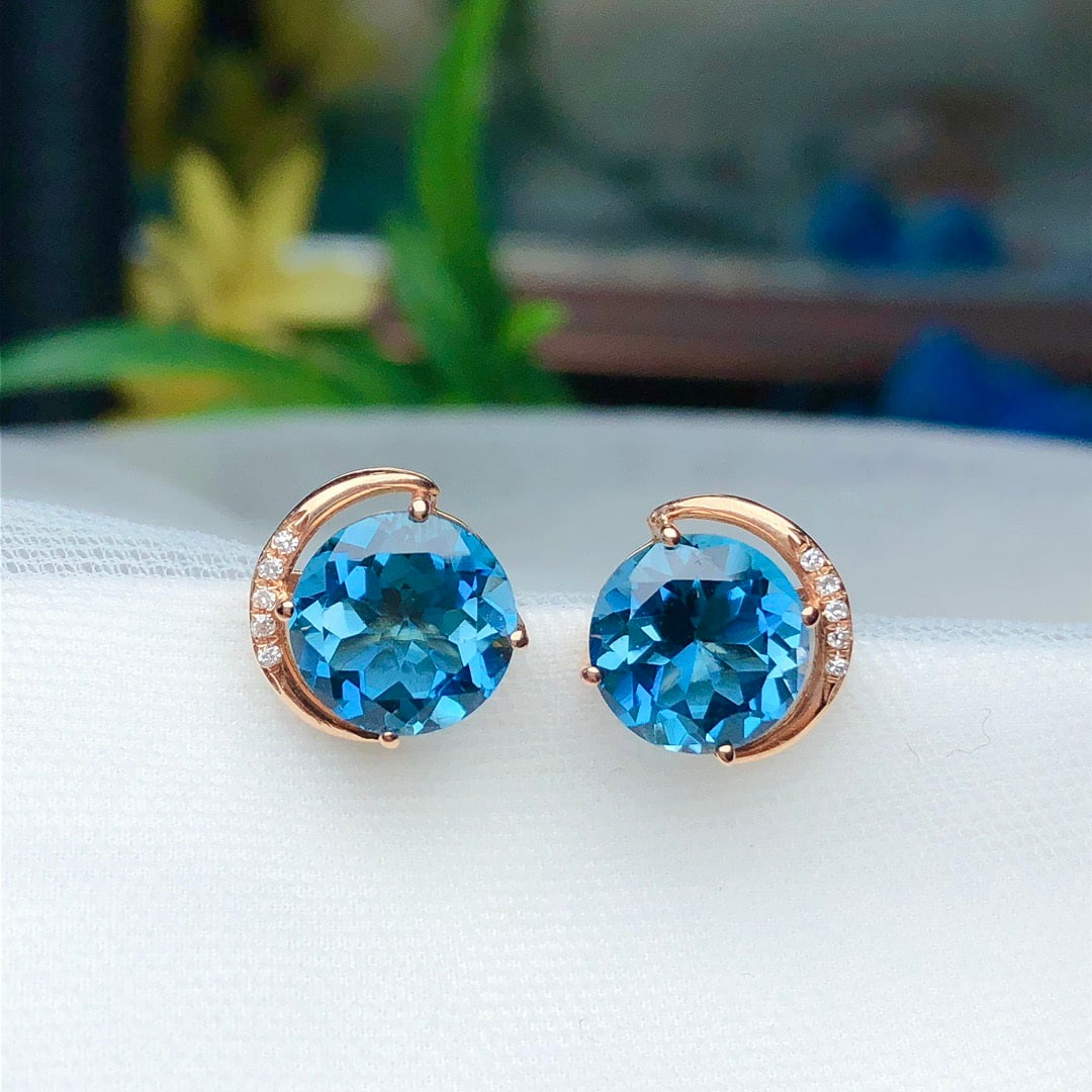 14k Gold 4.20 Ct Natural Topaz & Diamond Earrings - 2