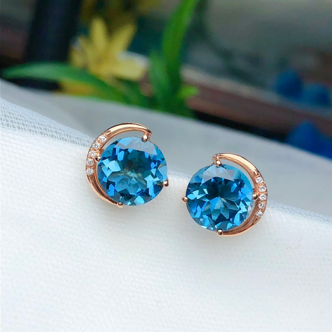14k Gold 4.20 Ct Natural Topaz & Diamond Earrings - 3
