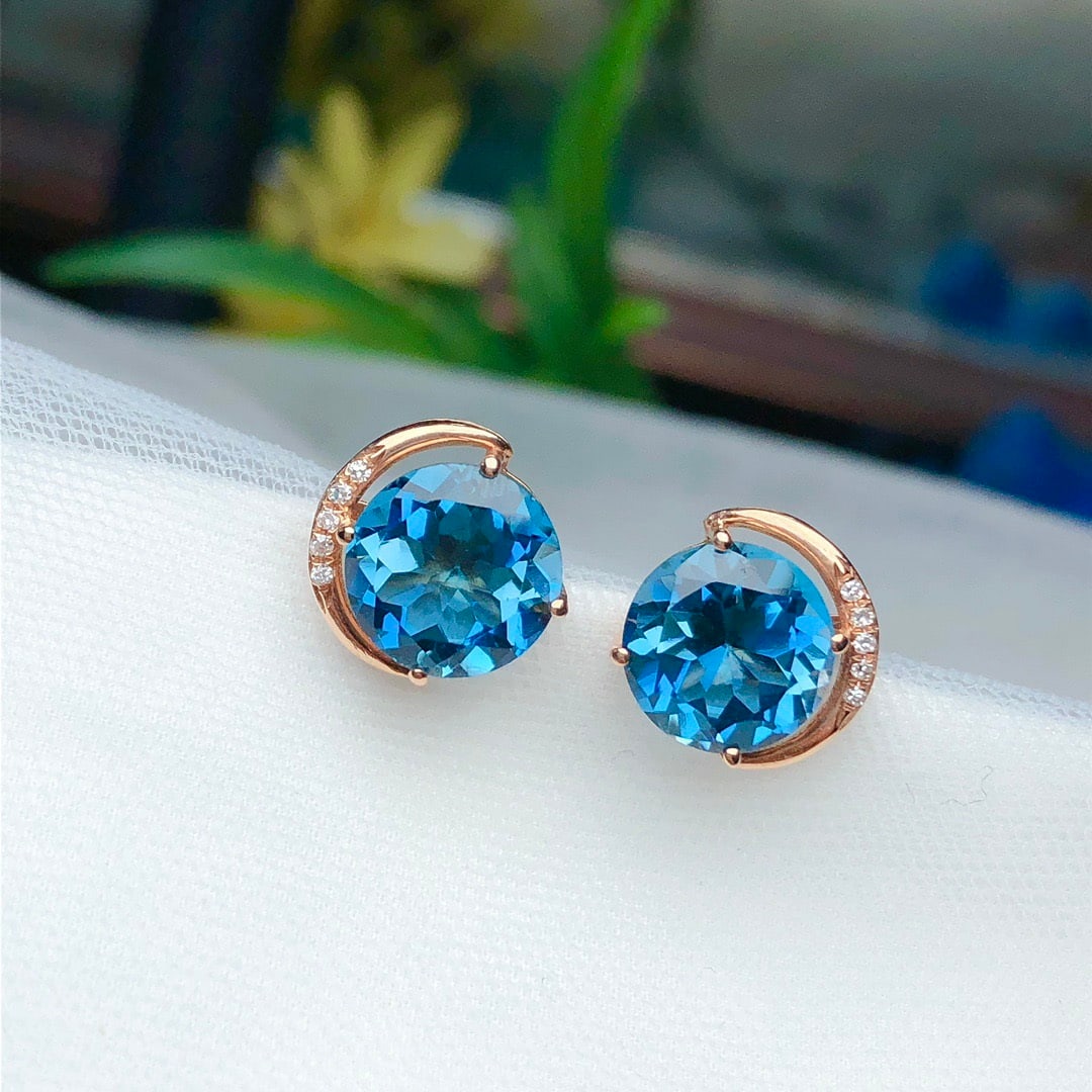 14k Gold 4.20 Ct Natural Topaz & Diamond Earrings - 4