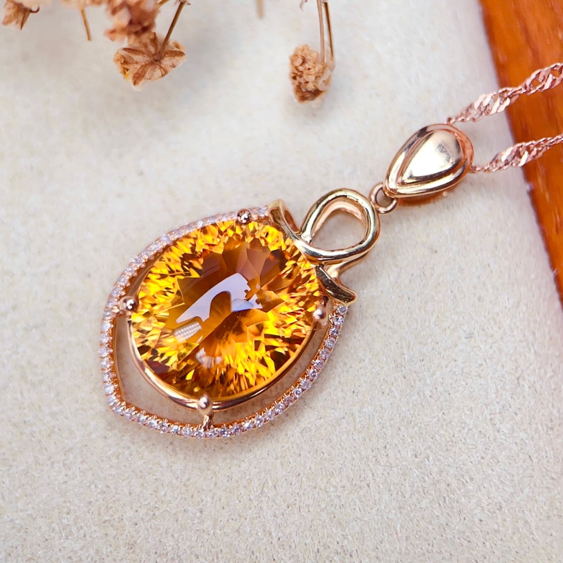 14k Gold 7.15 Ctw Natural Citrine & Diamond Pendant( Without Chain ): Ref:231156036 // gold content:14k gold // main gemstone:citrine // shape:oval // carat weight:7ct // color:yellow // treatment:natural // // adjacent gemstone 2 : diamond // number of stones:50 //