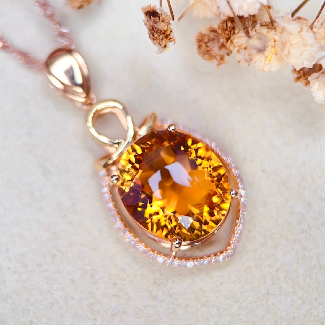 14k Gold 7.15 Ctw Natural Citrine & Diamond Pendant( Without Chain ) - 2