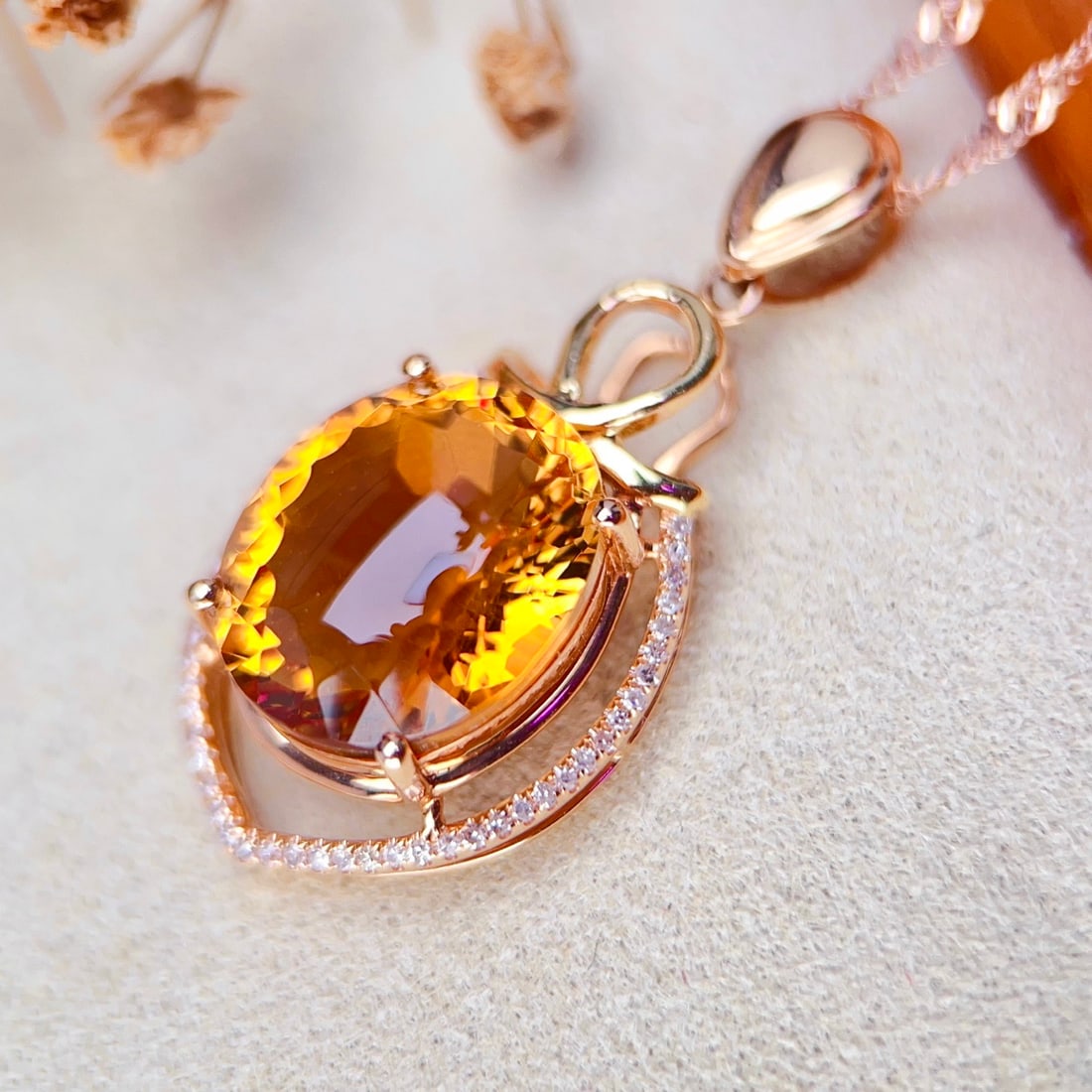 14k Gold 7.15 Ctw Natural Citrine & Diamond Pendant( Without Chain ) - 3