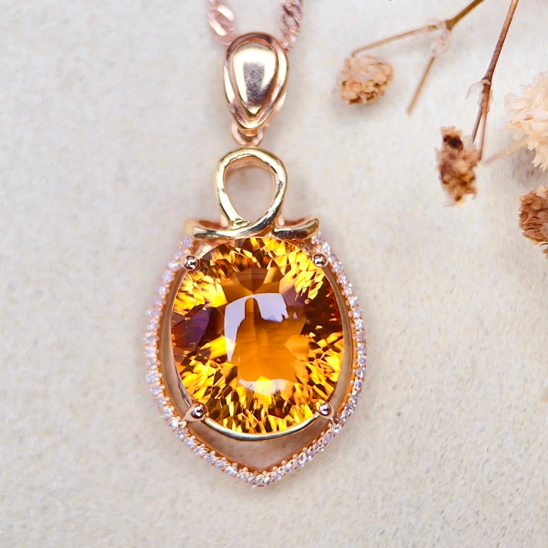 14k Gold 7.15 Ctw Natural Citrine & Diamond Pendant( Without Chain ) - 6