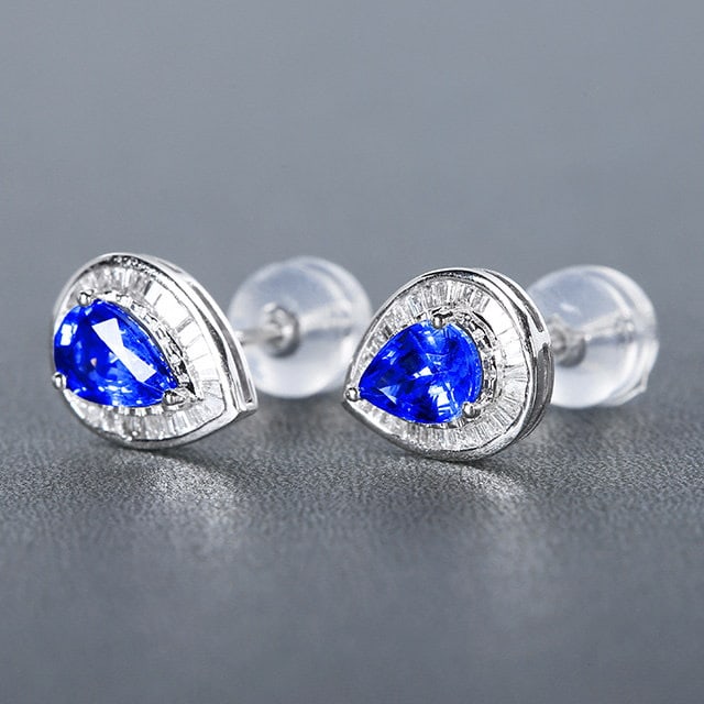 14k Gold 1.64 Ctw Natural Sapphire & Diamond Earrings: Ref:231156040 // gold content:14k gold // main gemstone:sapphire // shape:pear // carat weight:1. 25ct // color:blue // treatment:natural // // adjacent gemstone 2 : diamond // number of stones:66 // 