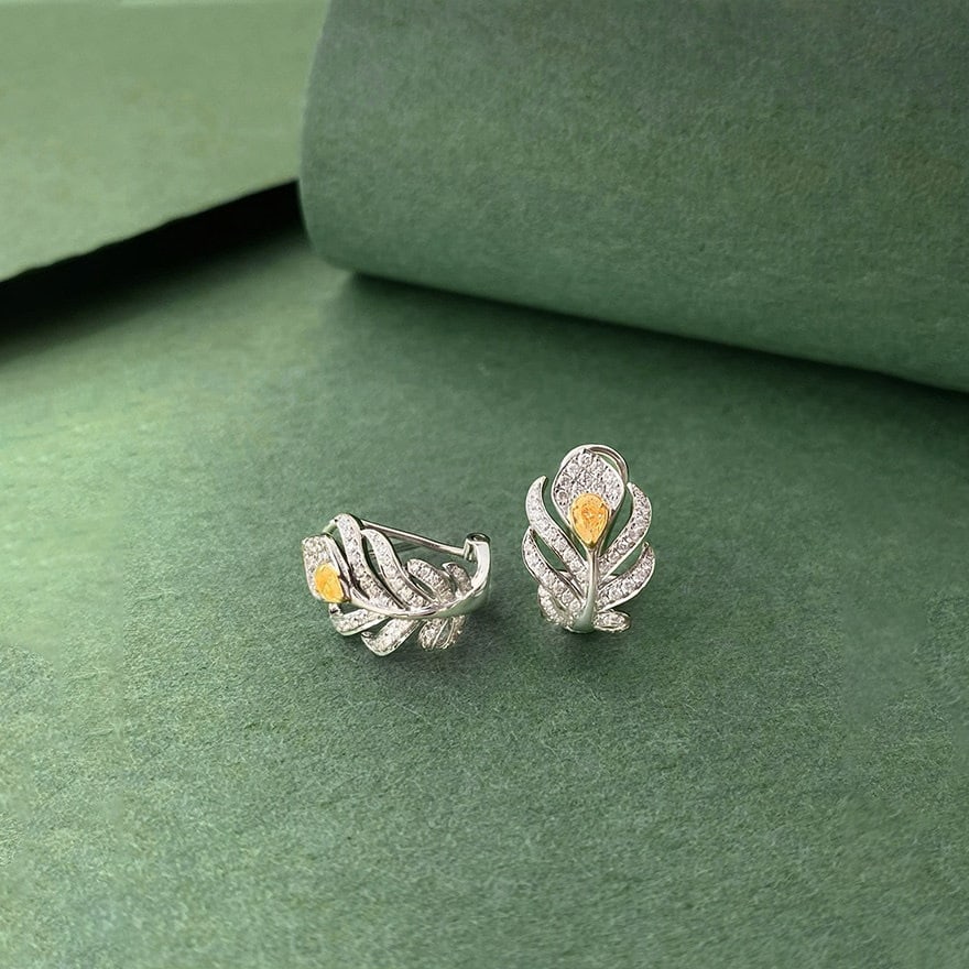14k Gold 0.65 Ct Natural Color Diamond Earrings - 2