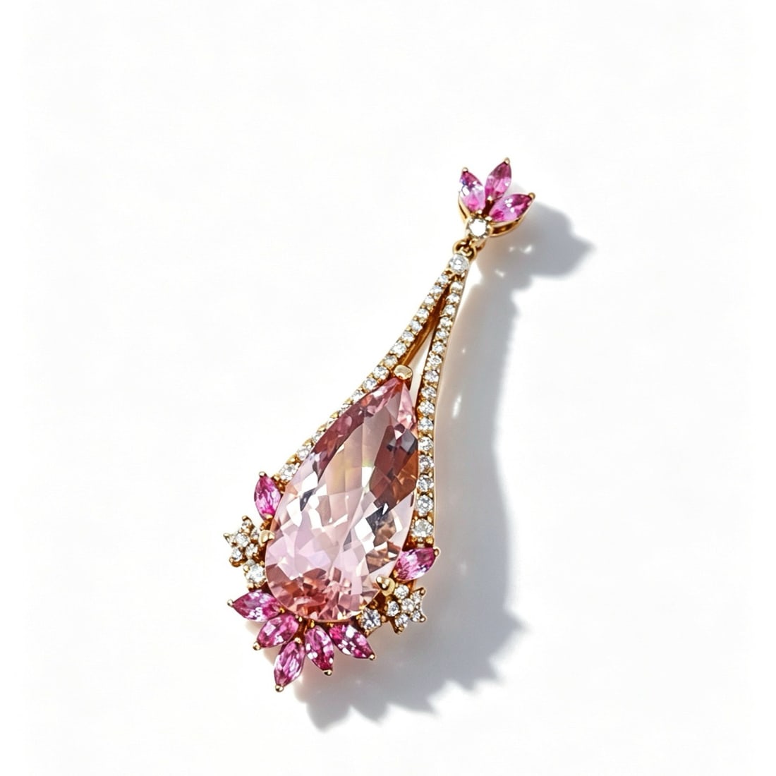 14k Gold 8.95 Ctw Natural Morganite & Sapphire Pendant( Without Chain ) - 2