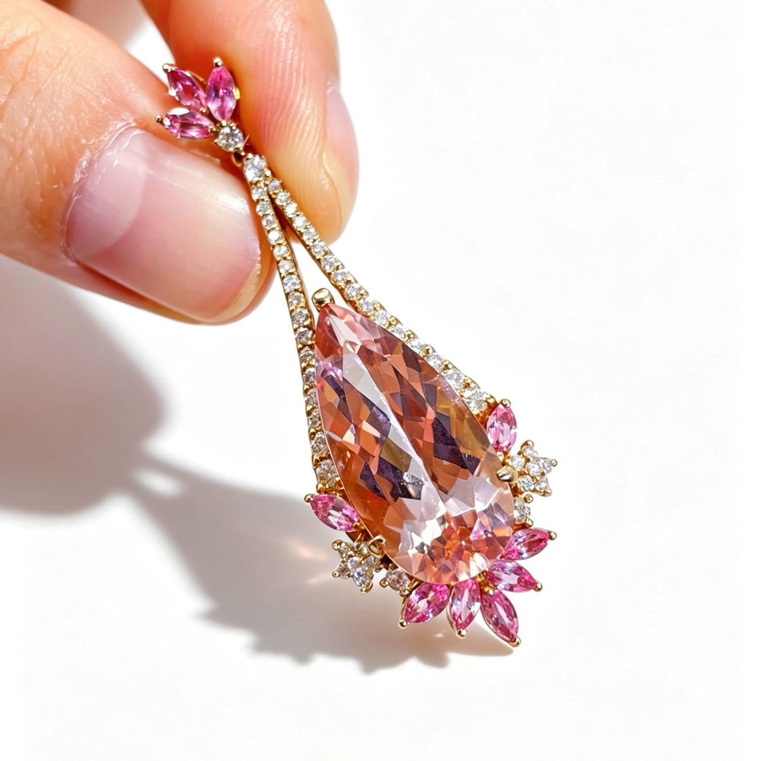 14k Gold 8.95 Ctw Natural Morganite & Sapphire Pendant( Without Chain ) - 3