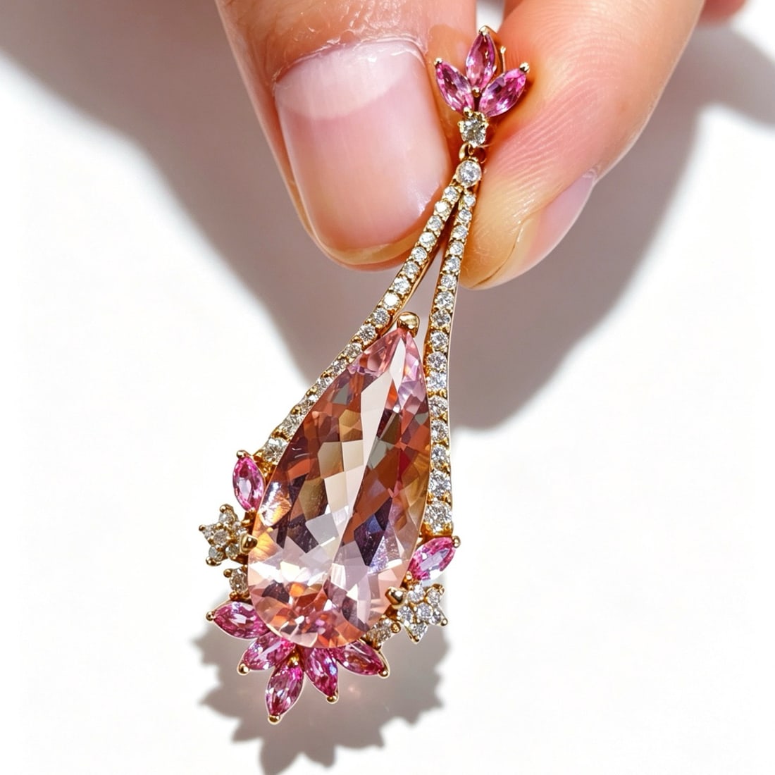 14k Gold 8.95 Ctw Natural Morganite & Sapphire Pendant( Without Chain ) - 4