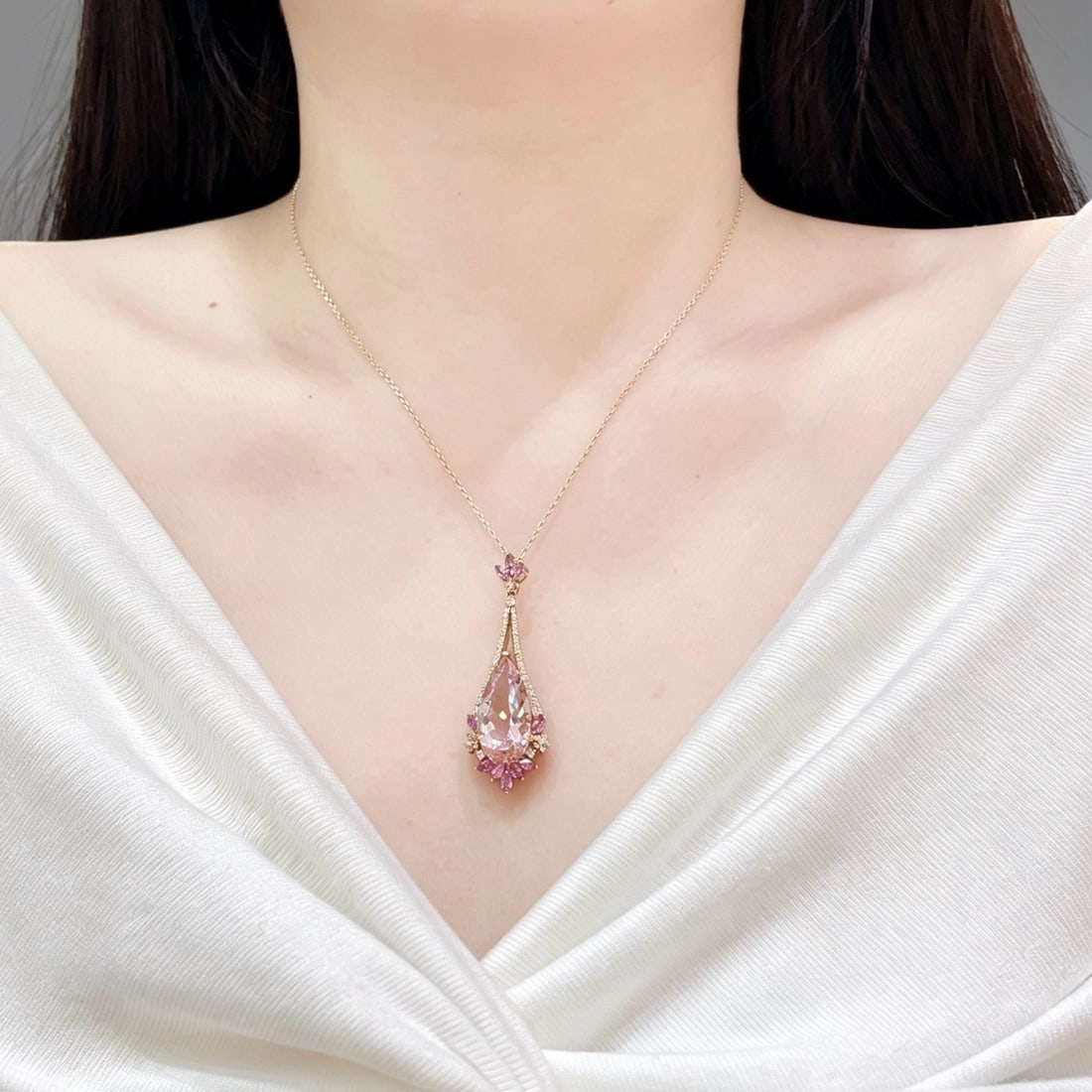 14k Gold 8.95 Ctw Natural Morganite & Sapphire Pendant( Without Chain ) - 6