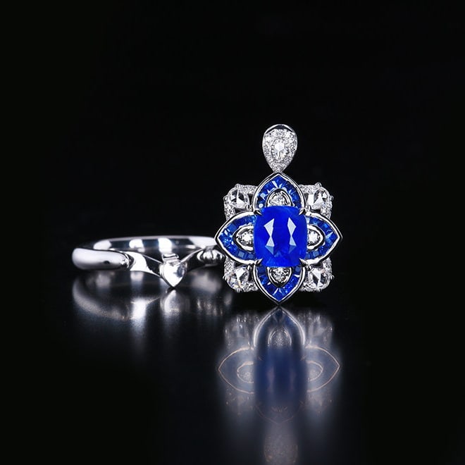 14k Gold 2.43 Ctw Natural Sapphire & Diamond Ring/pendant( Without Chain ) - 2