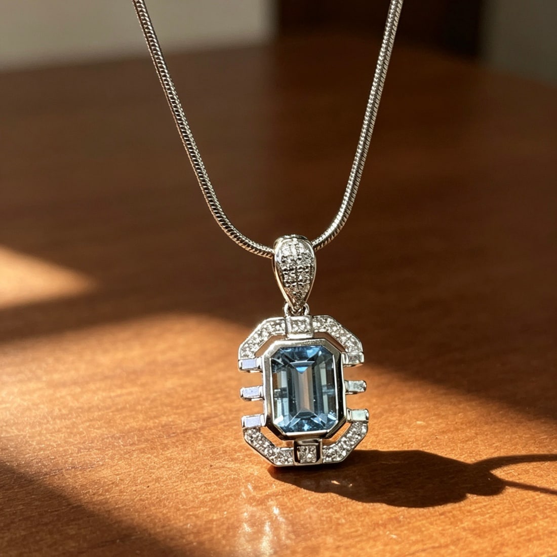 14k Gold 1.12 Ct Natural Aquamarine & Diamond Pendant( Without Chain ): Ref:231156064 // gold content:14k gold // main gemstone:aquamarine // shape:octagonal // carat weight:1. 12ct // color:blue // treatment:natural // // adjacent gemstone 2 : diamond // shape:multiple