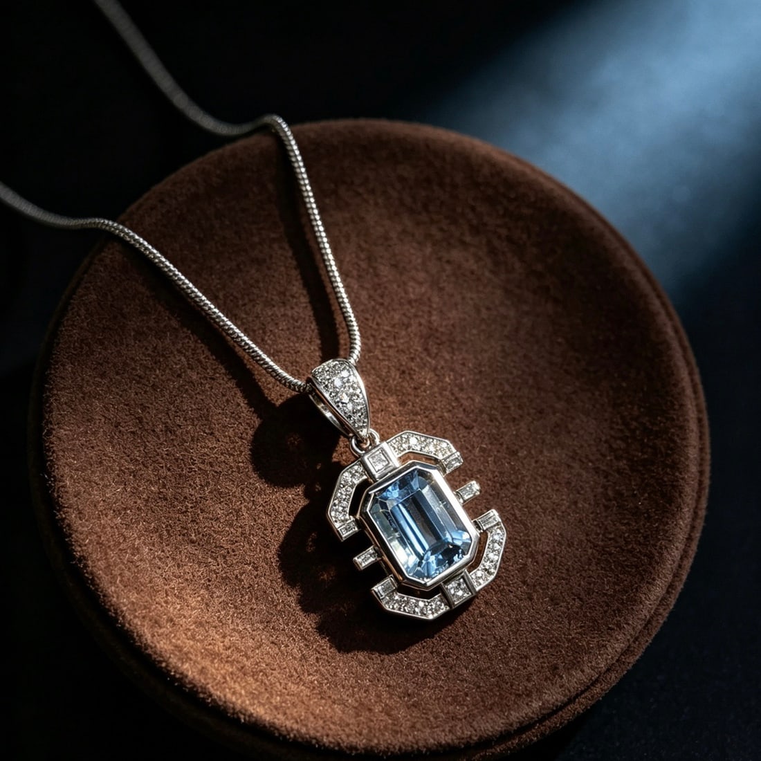 14k Gold 1.12 Ct Natural Aquamarine & Diamond Pendant( Without Chain ) - 2