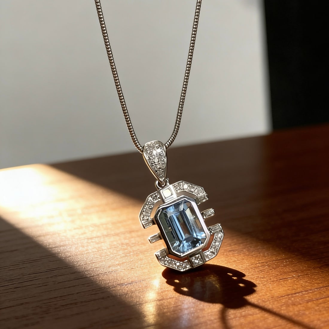 14k Gold 1.12 Ct Natural Aquamarine & Diamond Pendant( Without Chain ) - 3