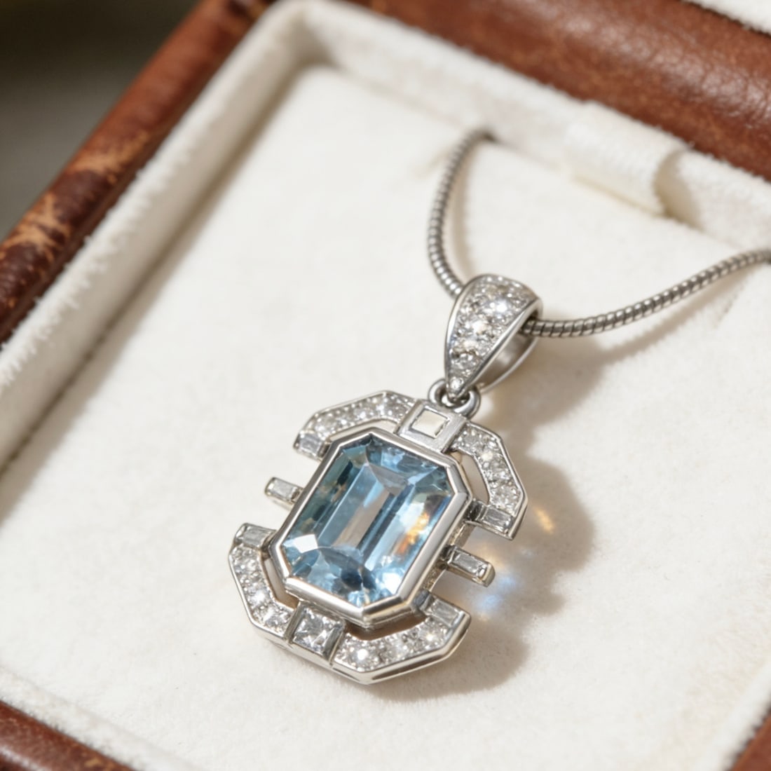 14k Gold 1.12 Ct Natural Aquamarine & Diamond Pendant( Without Chain ) - 4