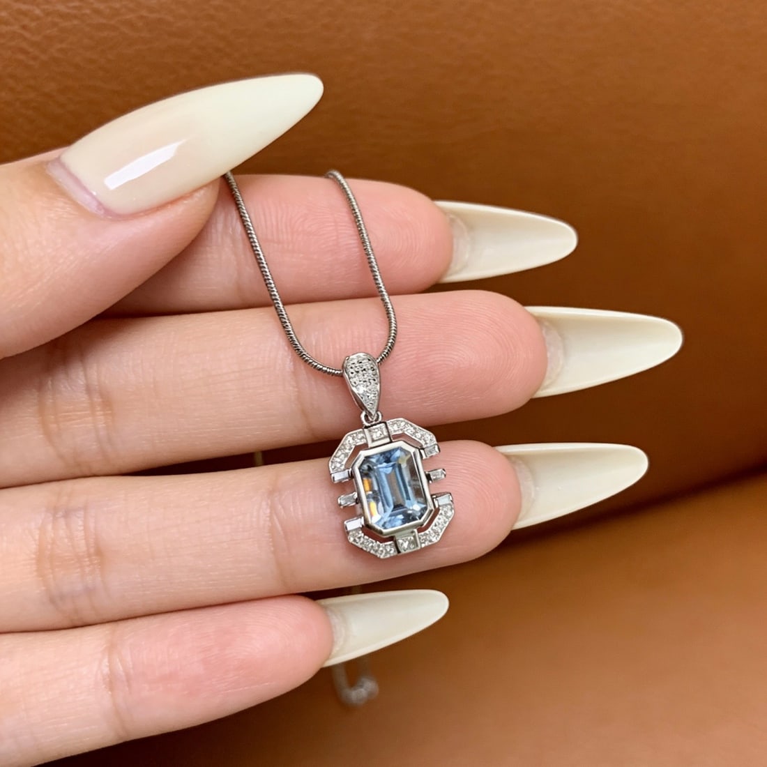 14k Gold 1.12 Ct Natural Aquamarine & Diamond Pendant( Without Chain ) - 5