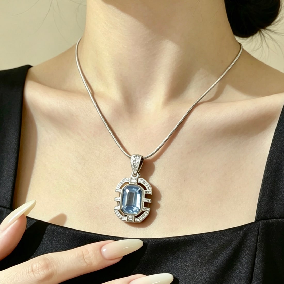 14k Gold 1.12 Ct Natural Aquamarine & Diamond Pendant( Without Chain ) - 6
