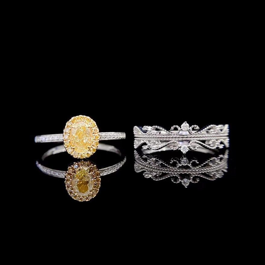 14k Gold 0.78 Ctw Natural Yellow Diamond & Diamond Ring - 2