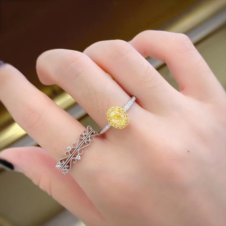 14k Gold 0.78 Ctw Natural Yellow Diamond & Diamond Ring - 3
