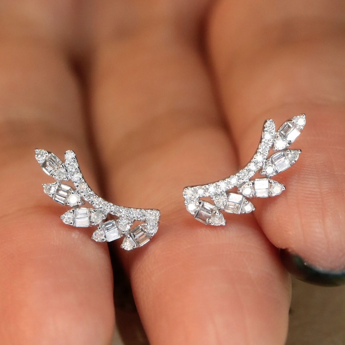 14k Gold 0.36 Ct Natural H Diamond Earrings - 4