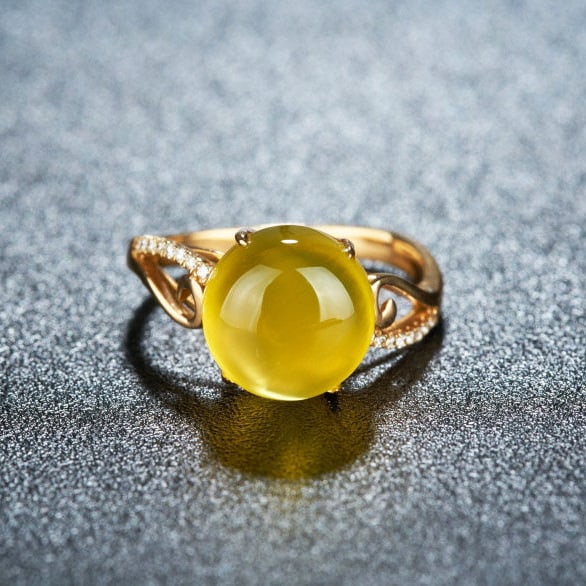 14k Gold 8.0 Ct Natural Prehnite & Diamond Ring: Ref:231156076 // gold content:14k gold // ring size:7. 25us // // main gemstone:prehnite // shape:round // carat weight:8. 0ct // color:yellow // treatment:natural // cut grade:g // // adjacent