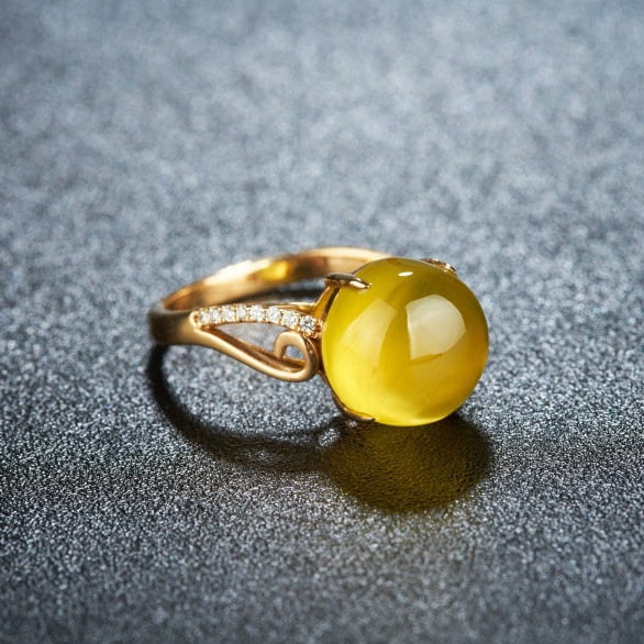 14k Gold 8.0 Ct Natural Prehnite & Diamond Ring - 2