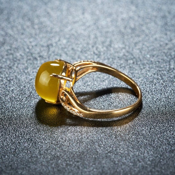 14k Gold 8.0 Ct Natural Prehnite & Diamond Ring - 4