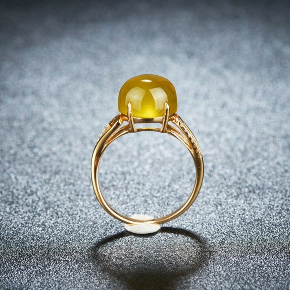 14k Gold 8.0 Ct Natural Prehnite & Diamond Ring - 6