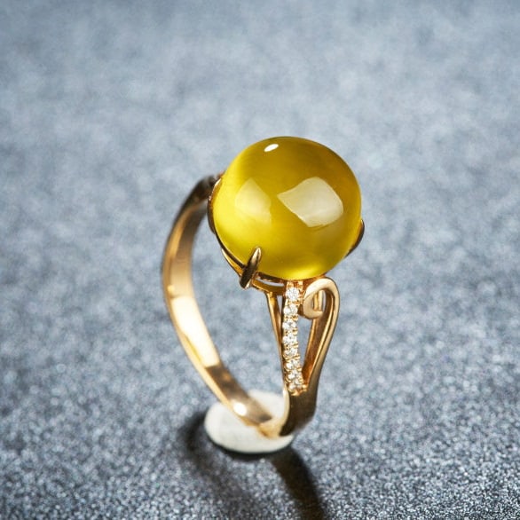 14k Gold 8.0 Ct Natural Prehnite & Diamond Ring - 7