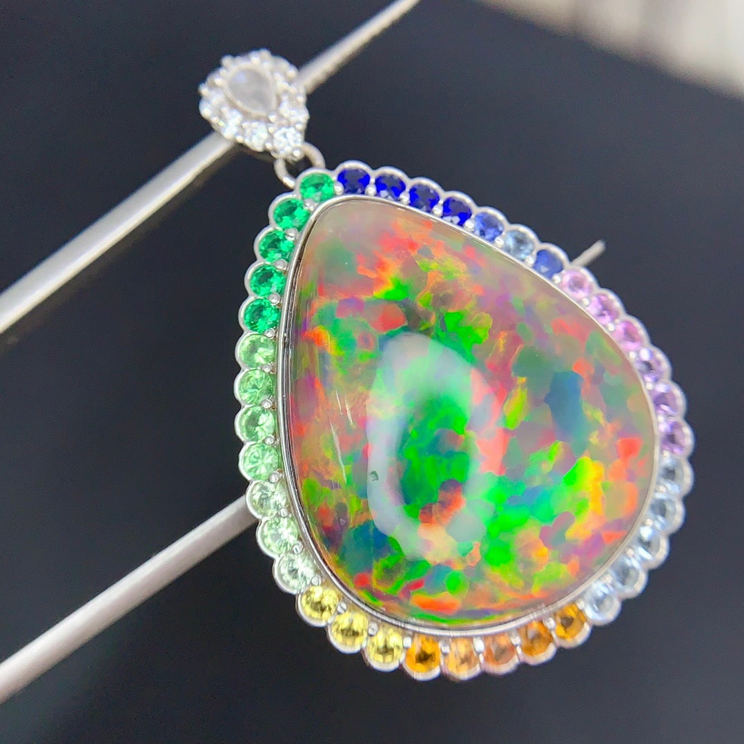 14k Gold 17.9 Ct Natural Opal & Coloured Gemstone Pendant( Without Chain ) - 4