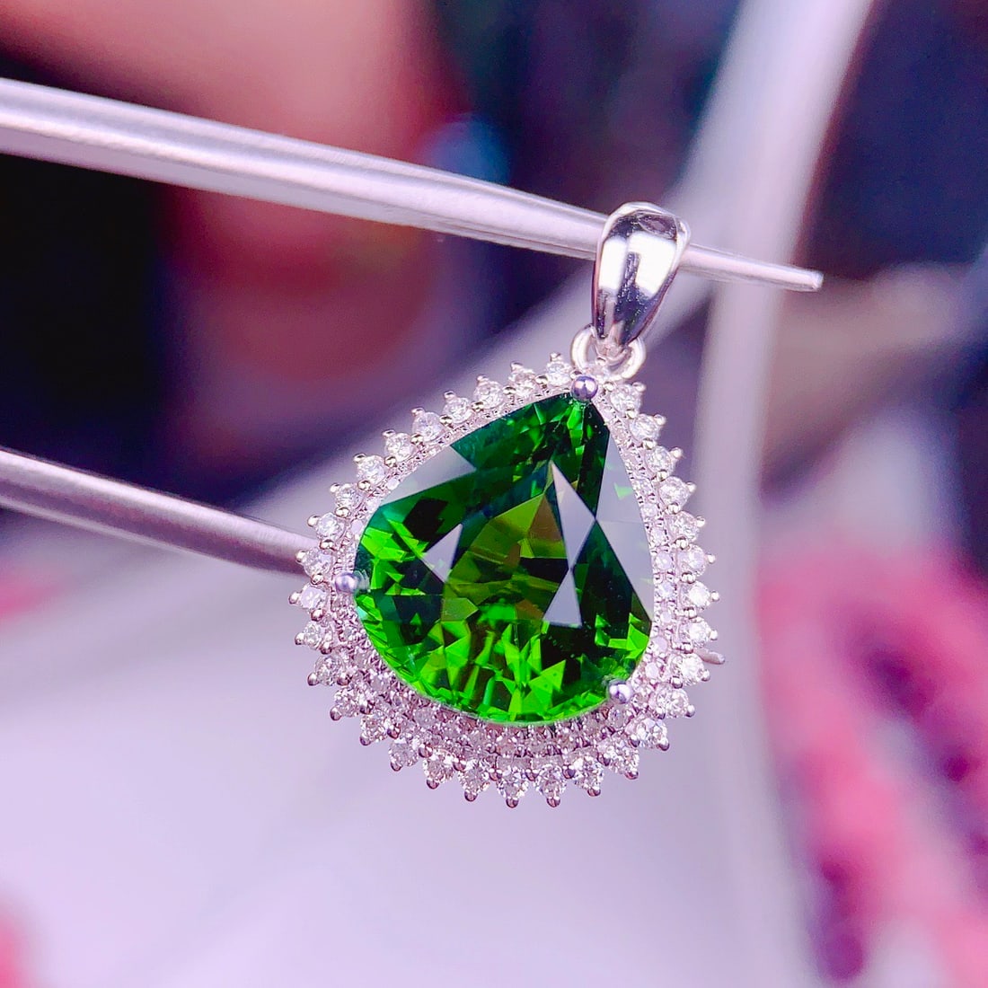 14k Gold 4.5 Ct Natural Tourmaline & Diamond Pendant( Without Chain ) - 3