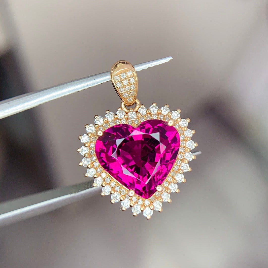 14k Gold 5 Ct Natural Garnet & Diamond Pendant( Without Chain ) - 3