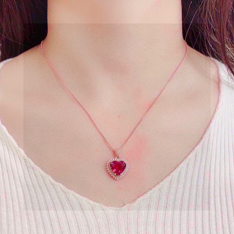 14k Gold 5 Ct Natural Garnet & Diamond Pendant( Without Chain ) - 7