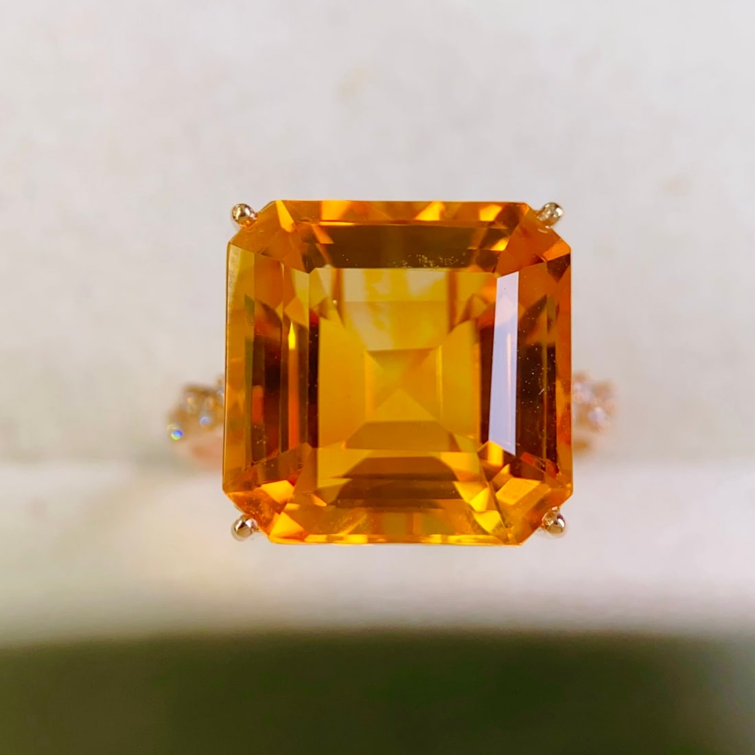 14k Gold 10.51 Ctw Natural Citrine & Diamond Ring - 3
