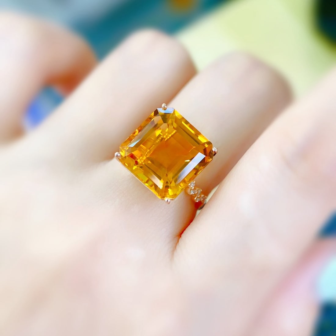 14k Gold 10.51 Ctw Natural Citrine & Diamond Ring - 6