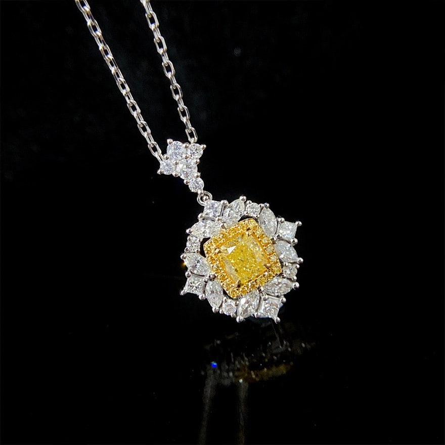 14k Gold 1.15 Ctw Natural Yellow Diamond & Diamond Pendant( Without Chain ): Ref:231156088 // gold content:14k gold // main gemstone:yellow diamond // shape:cushion // carat weight:0. 5ct // color:yellow // treatment:natural // // adjacent gemstone 2 : diamond // shape:multipl