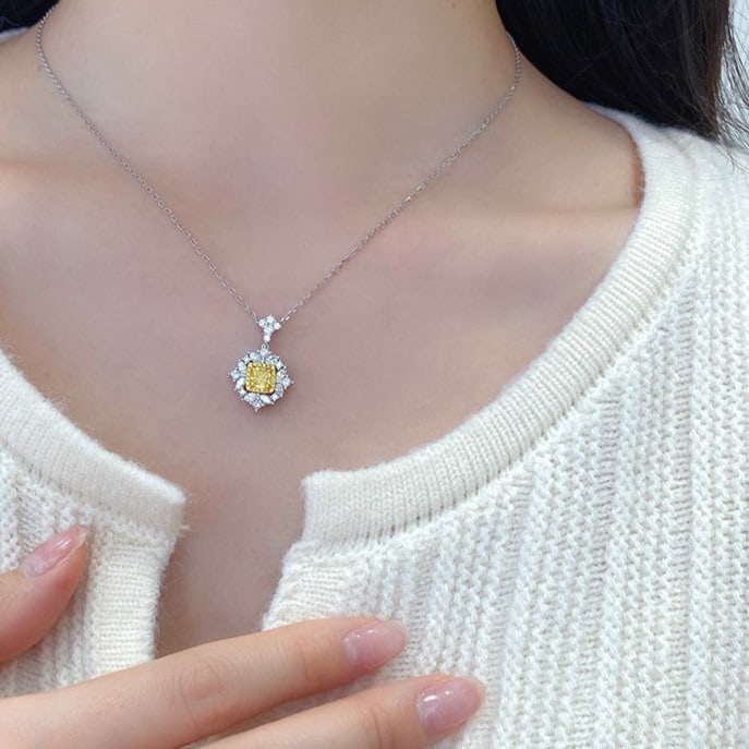 14k Gold 1.15 Ctw Natural Yellow Diamond & Diamond Pendant( Without Chain ) - 4