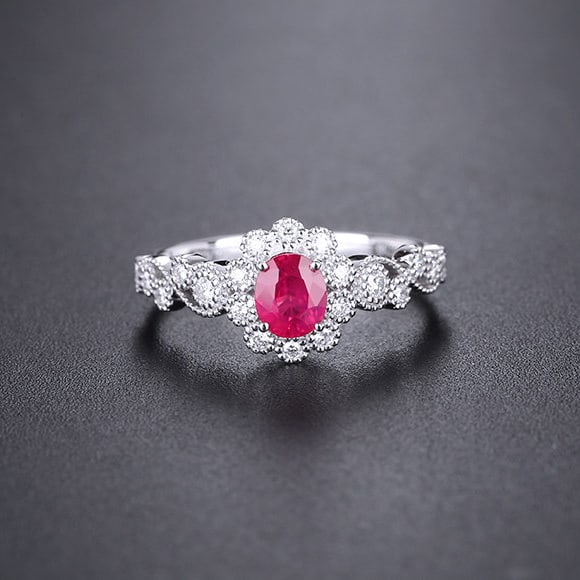 14k Gold 0.82 Ctw Natural Ruby & Diamond Ring: Ref:231156091 // gold content:14k gold // ring size:7. 25us // // main gemstone:ruby // shape:oval // carat weight:0. 63ct // color:red // treatment:natural // // adjacent gemstone 2 : diamond //